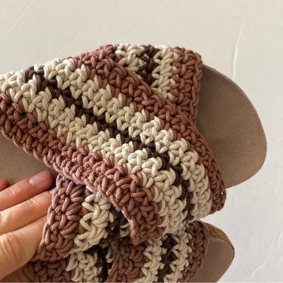 NWOT Maeve Anthropologie Crochet Cross Strap Neutral Boho Sandals Sz 37 - Picture 3 of 5